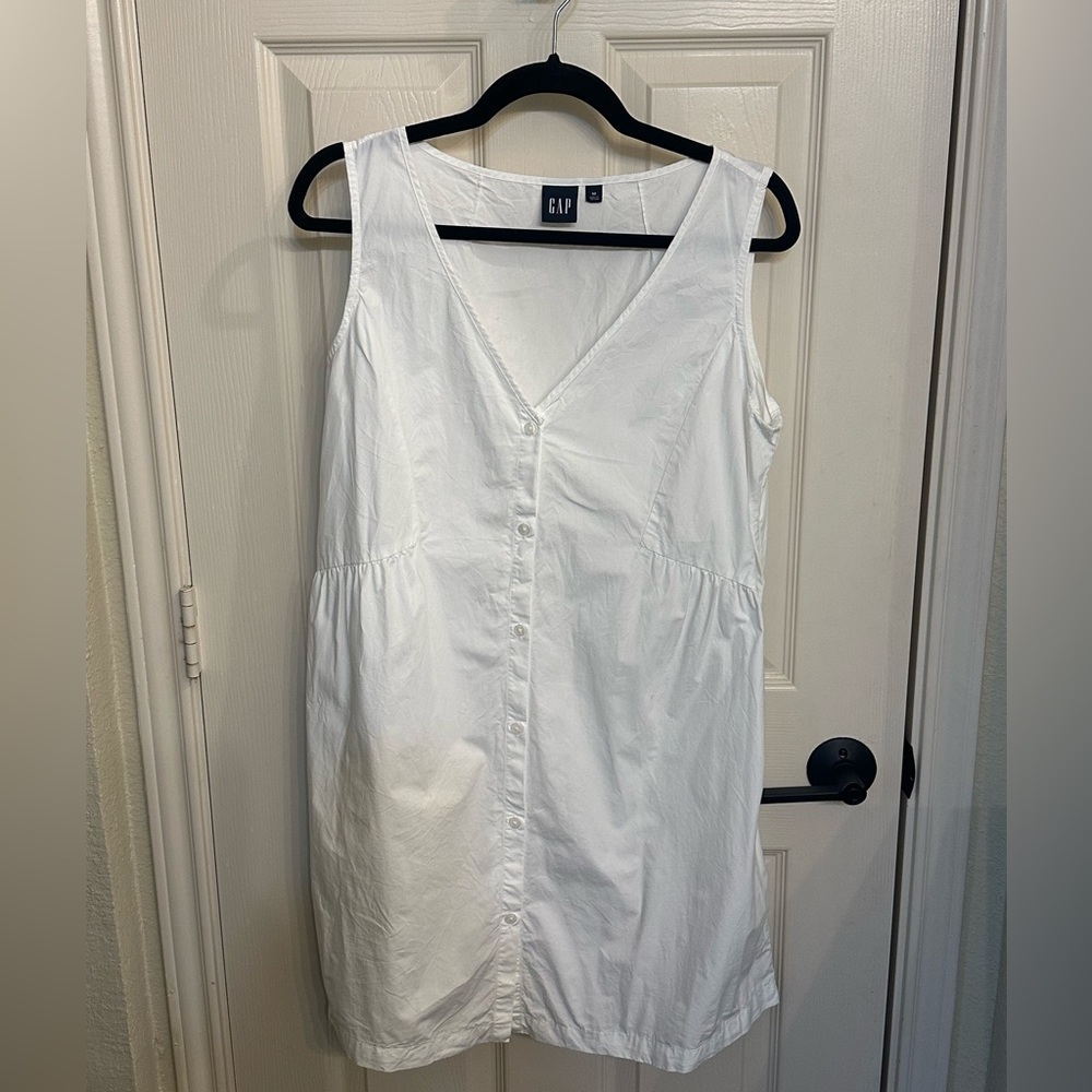 GAP White V-Neck Button-Front Dress